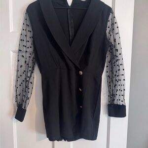 SHEIN - Black Party Dress with Polka Dot Sheer Sleeves